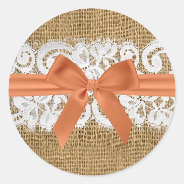 Sticker Rond 20 - 1,5 Enveloppe Seal Orange Burlap Dentelle (Devant)