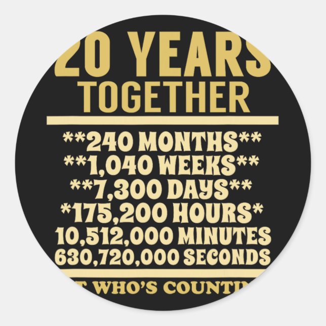 Sticker Rond 20 Anniversaire T Chemise 20e Mariage Coup cadeau (Devant)