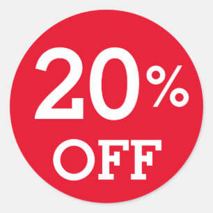 Sticker Rond 20% Vingt pour cent de réduction vente blanc rouge