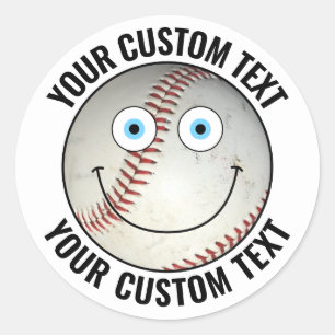Sticker Rond 20 x Baseball Texte personnalisé Visage heureux pe