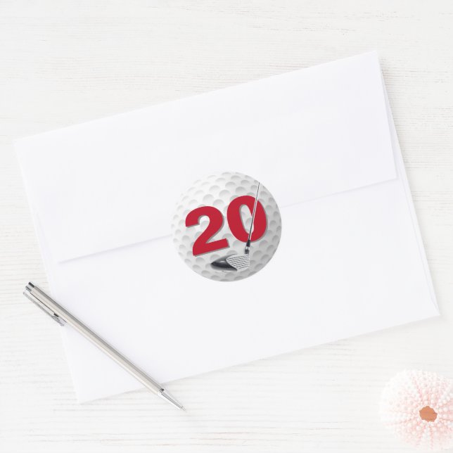 Sticker Rond 20e anniversaire Golf Ball Design (Enveloppe)