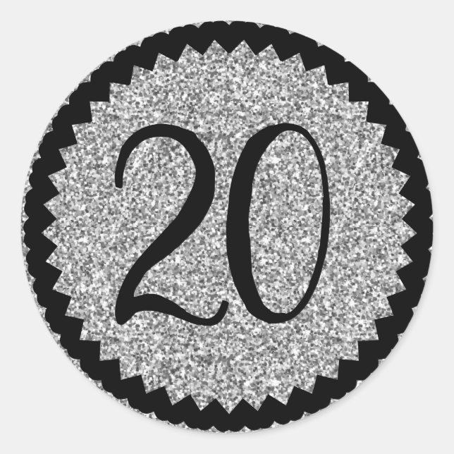 Sticker Rond 20e anniversaire Parties scintillant d'argent Clas (Devant)