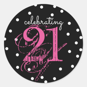 Sticker Rond 21 - 21e anniversaire rose noir blanc