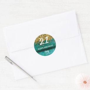 Sticker Rond 21 Anniversaire Fille Turquoise Parties scintillan
