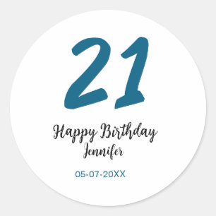 Sticker Rond 21 ans audacieux lettre bleue simple minimum