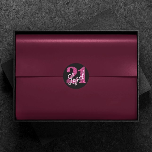 Sticker Rond 21 et juridique | Fun Pink Faux Parties scintillan (Créateur téléchargé)