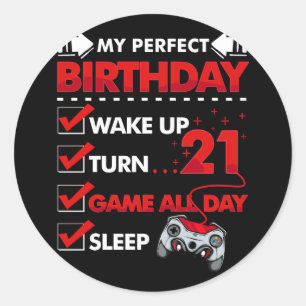 Sticker Rond 21 Year Old Gamer Boy 20st Perfect Birthday Gaming