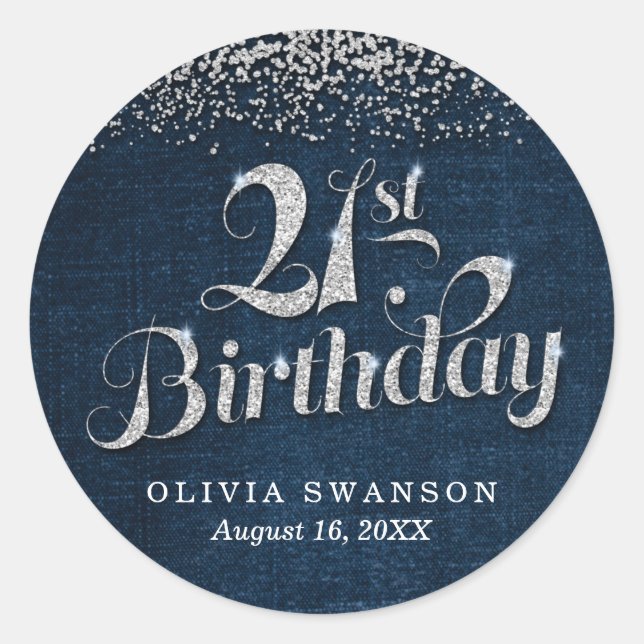 Sticker Rond 21e anniversaire Denim & Diamonds (Devant)