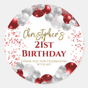Sticker Rond 21e Anniversaire Merci des Ballons rouges