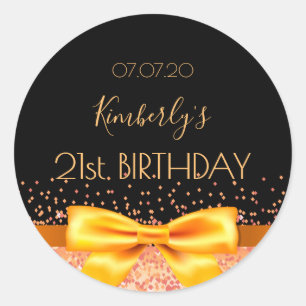 Sticker Rond 21e anniversaire noir rose or arc