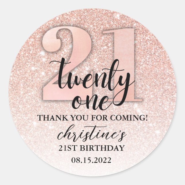 Sticker Rond 21e anniversaire Parties scintillant Merci (Devant)