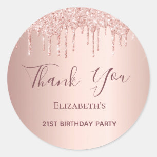 Sticker Rond 21e anniversaire rose or blush parties scintillant