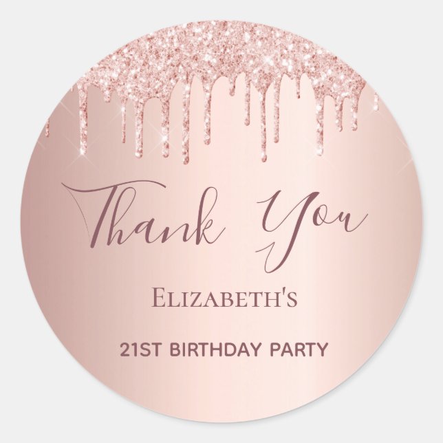 Sticker Rond 21e anniversaire rose or blush parties scintillant (Devant)