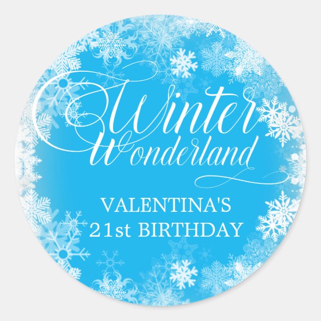 Sticker Rond 21e Anniversaire Wonderland Snowflake Favor (Devant)