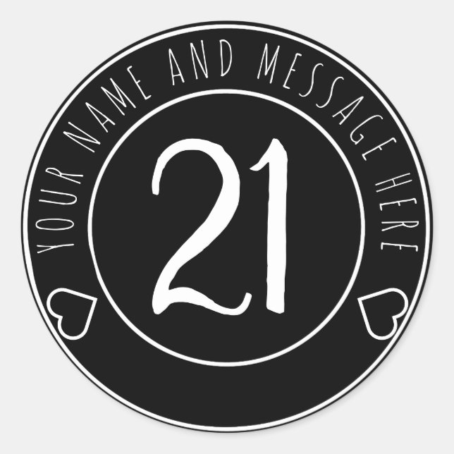 Sticker Rond 21e fête d'anniversaire moderne noir et blanc (Devant)