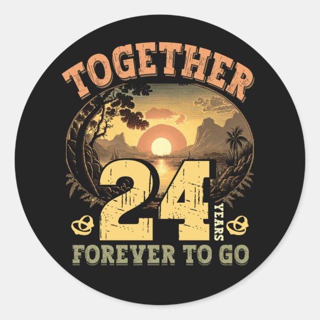 Sticker Rond 24 Ans D'anniversaire De Mariage Pour Les Couples  (Devant)