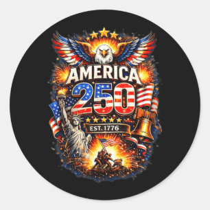 Sticker Rond 250 ans américain 1776 2026 250e anniversaire USA