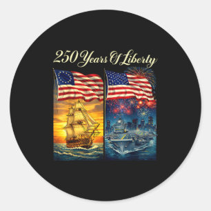 Sticker Rond 250 ans de liberté bateau et porte-avions patrioti