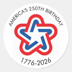 Sticker Rond 250e anniversaire de l'Amérique 1776-2026 Rouge Bl
