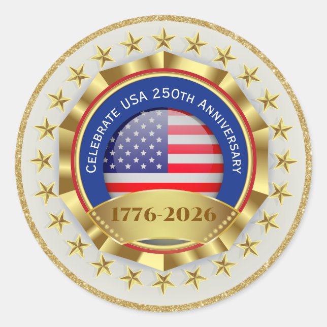Sticker Rond 250th Anniversary USA Patriotic | 1776–2026 (Devant)