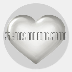 Sticker Rond 25 Ans et devenir un Anniversaire du coeur argenté