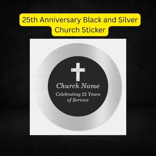 Sticker Rond 25e anniversaire Black and Silver Church Keepsaké (25th Anniversary Black and Silver Church Sticker
)