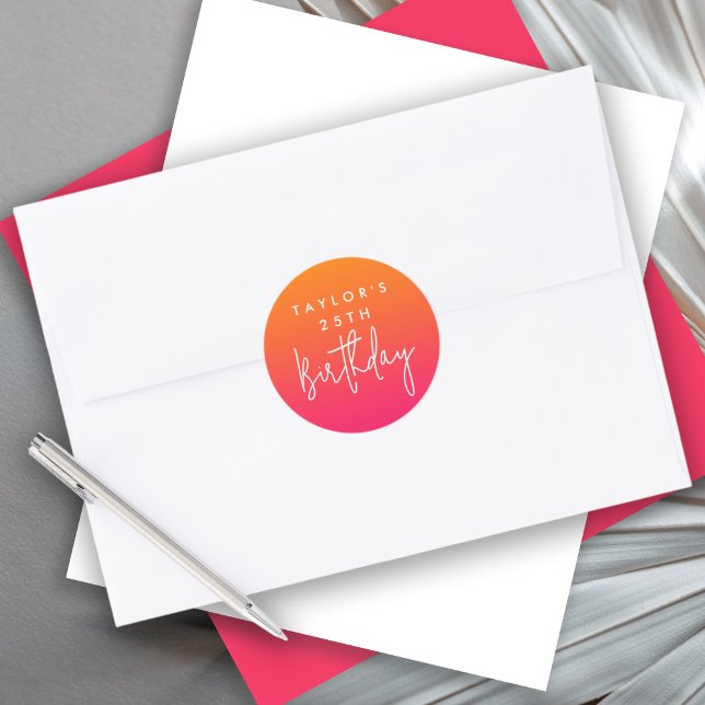 Sticker Rond 25e anniversaire Bold Hot rose et orange Ombre (Créateur téléchargé)