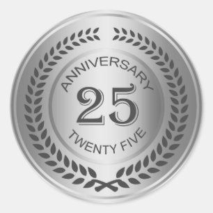 Sticker Rond 25e anniversaire d'argent avec chevalet de couronn