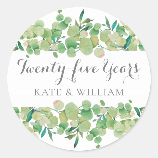 Sticker Rond 25e anniversaire de l'eucalyptus Floral (Devant)