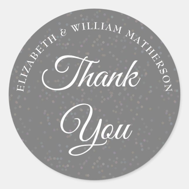 Sticker Rond 25e anniversaire de mariage Silver Stardust Merci (Devant)