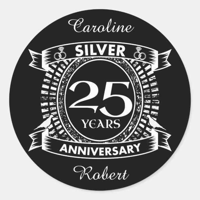 Sticker Rond 25e anniversaire du mariage argent crête (Devant)
