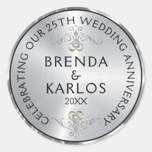 Sticker Rond 25e anniversaire du mariage argent & diamants blan