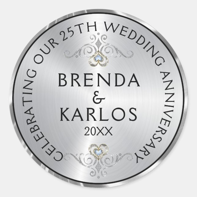 Sticker Rond 25e anniversaire du mariage argent & diamants blan (Devant)