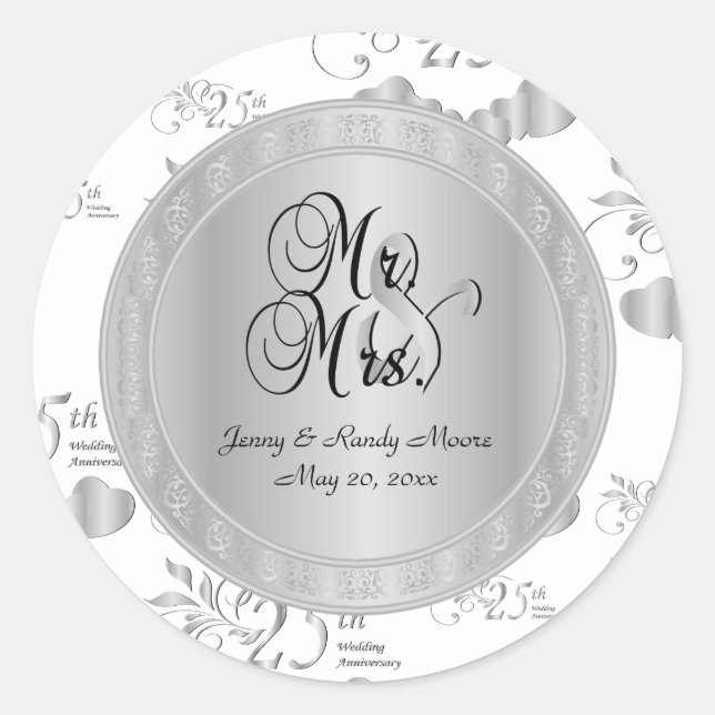 Sticker Rond 25e anniversaire du Mariage d'argent (Devant)