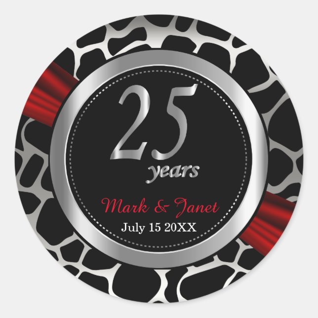 Sticker Rond 25e anniversaire du Mariage d'argent exotique (Devant)