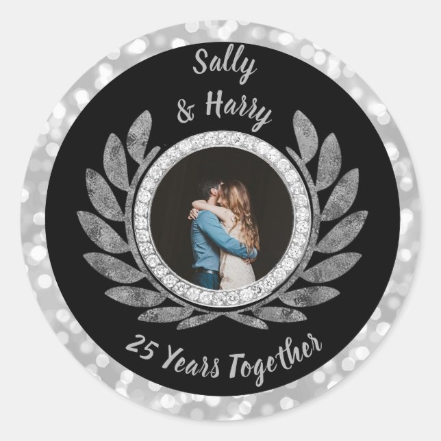 Sticker Rond 25e anniversaire du Mariage d'argent Serre photo (Devant)