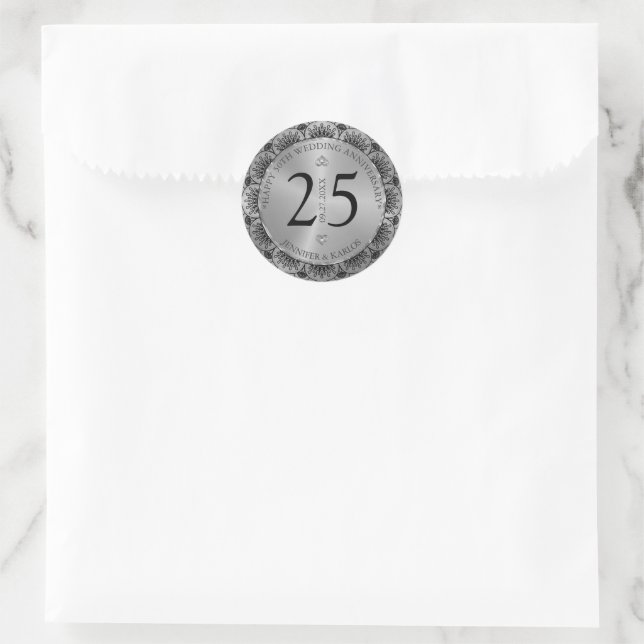 Sticker Rond 25e anniversaire du mariage dentelle noire et or (Sac)