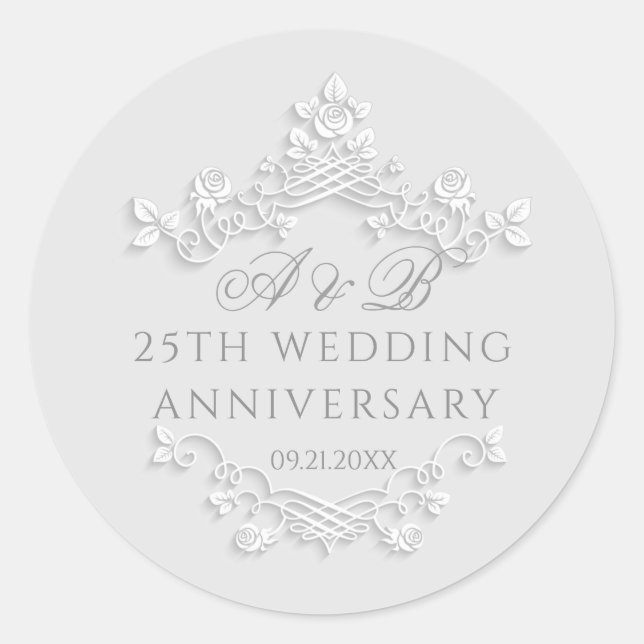 Sticker Rond 25e anniversaire du Mariage floral (Devant)