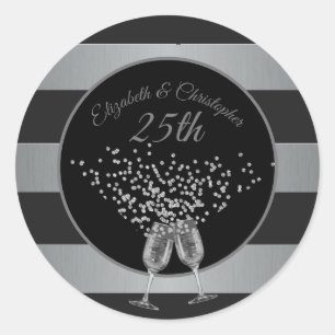 Sticker Rond 25e anniversaire du Mariage Silver Black Stripe