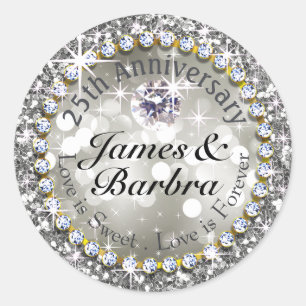 Sticker Rond 25e anniversaire Glitzy Diamond Bling   argent