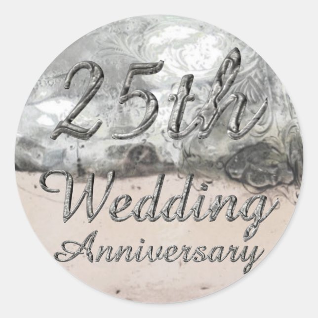 Sticker Rond 25e anniversaire Mariage de la typographie argenté (Devant)