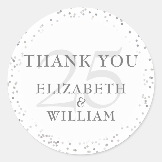 Sticker Rond 25e anniversaire Merci de la poussière d'argent (Devant)