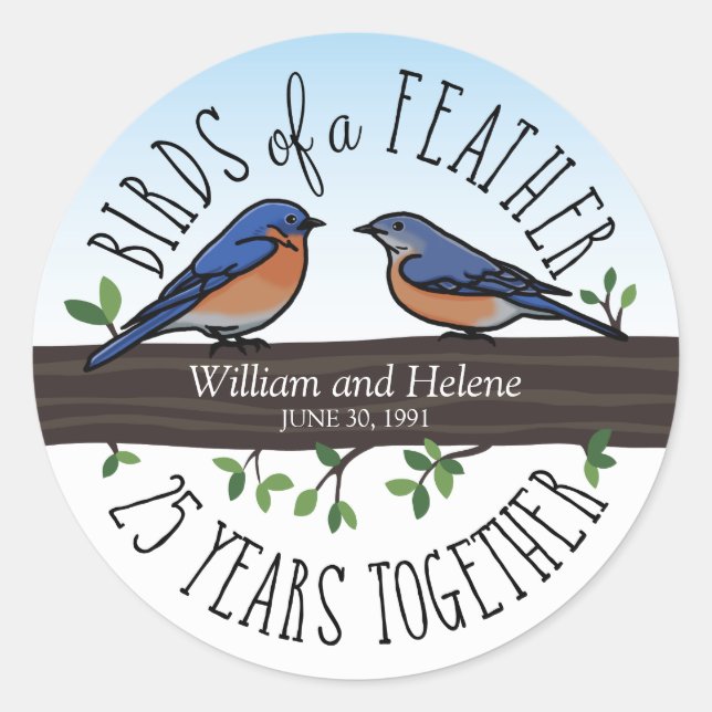Sticker Rond 25th Wedding Anniversary, Bluebirds of a Feather (Devant)