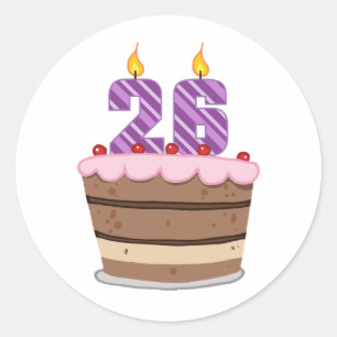 Sticker Rond 26 ans sur le gâteau d'anniversaire