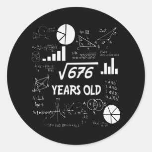Sticker Rond 26e anniversaire Carré mathématiques racine 26 ans