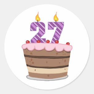 Sticker Rond 27 ans sur le gâteau d'anniversaire