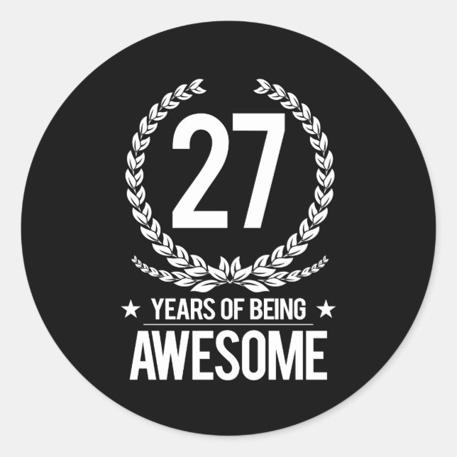 Sticker Rond 27e anniversaire (27 ans d'être génial) (Devant)