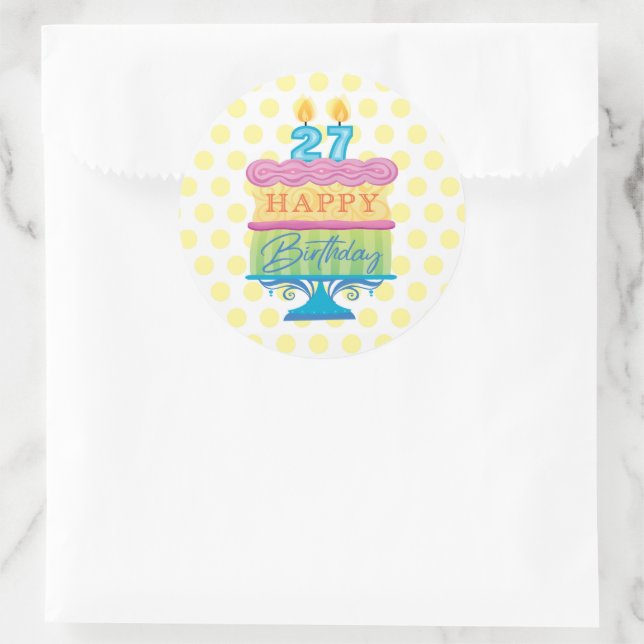 Sticker Rond 27e Joyeux Chien Jaune d'Anniversaire (Sac)