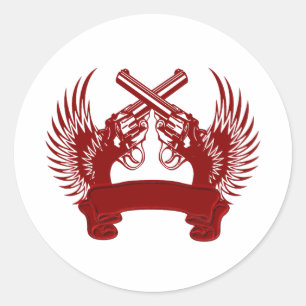 STICKER ROND 2 ARMES À FEU LÈVENT PERSONNALISABLE