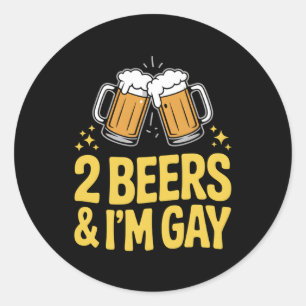 Sticker Rond 2 bières et je suis Gay Funny LGBTQ Pride Ally Arc